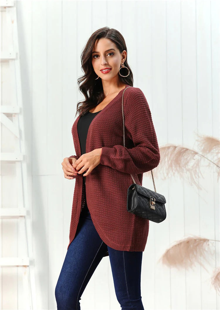 Grobstrick Strickjacke Lockere Passform V-Ausschnitt - IdealeKleiden