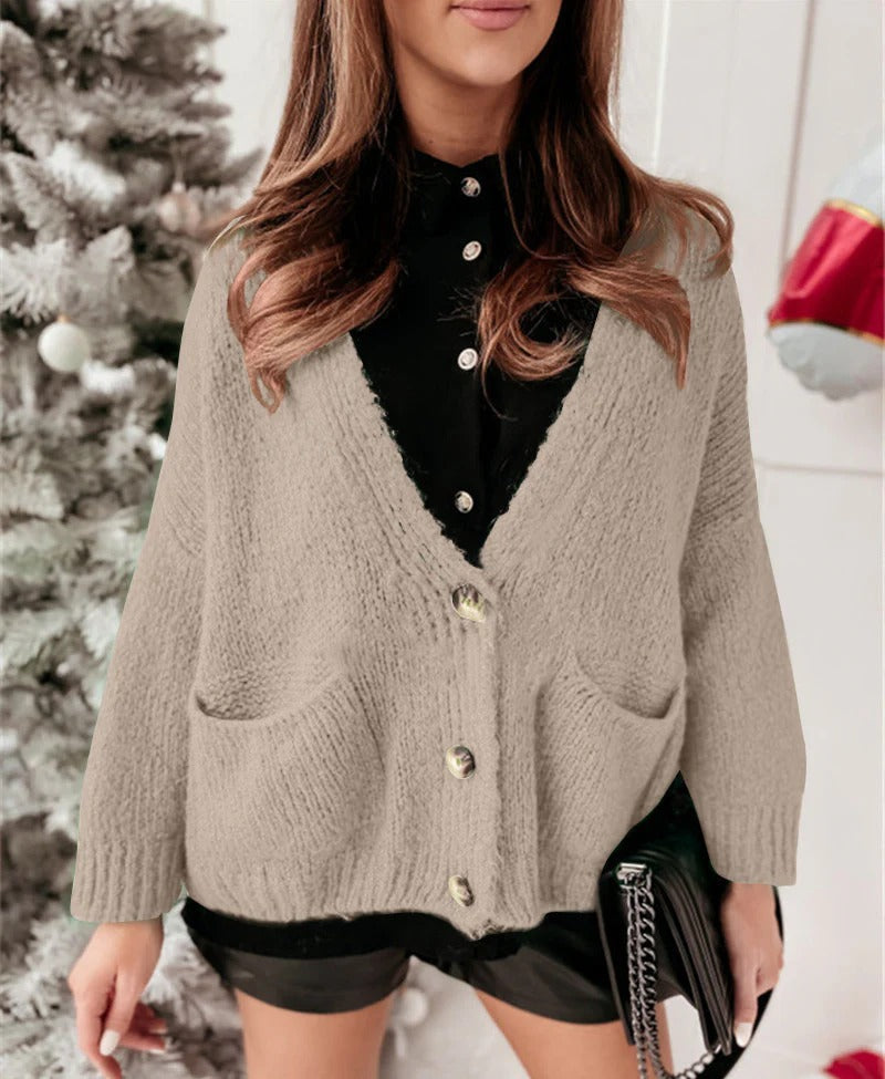 Oversized Cardigan with V-Neck and Buttons, Casual and Comfortable