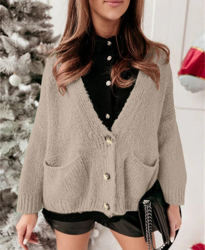 Oversized Cardigan with V-Neck and Buttons, Casual and Comfortable
