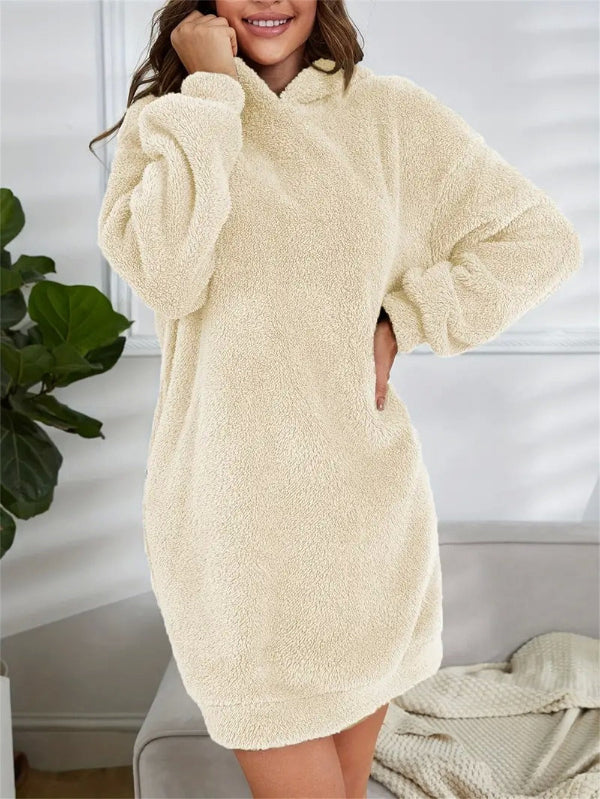 Oversized Teddy Hoodie Dress → Loose Teddy Dress Hoodie Oversize