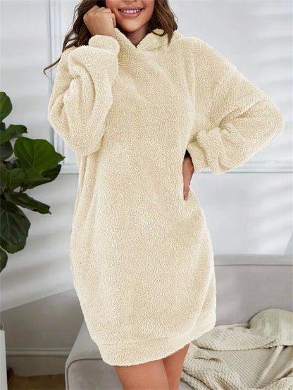 Oversized Teddy Hoodie Dress → Loose Teddy Dress Hoodie Oversize