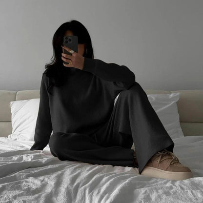 Plus Size Loungewear Set Comfortable Ribbed High Collar