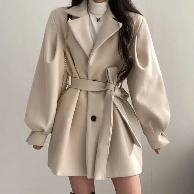 Women's Trench Coat Wool Blend Belt Mid-length