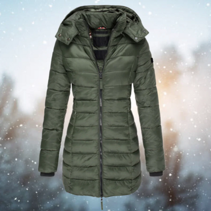 Women's Warm Puffer Jacket - Fitted Design - Water-Resistant - Detachable Hood