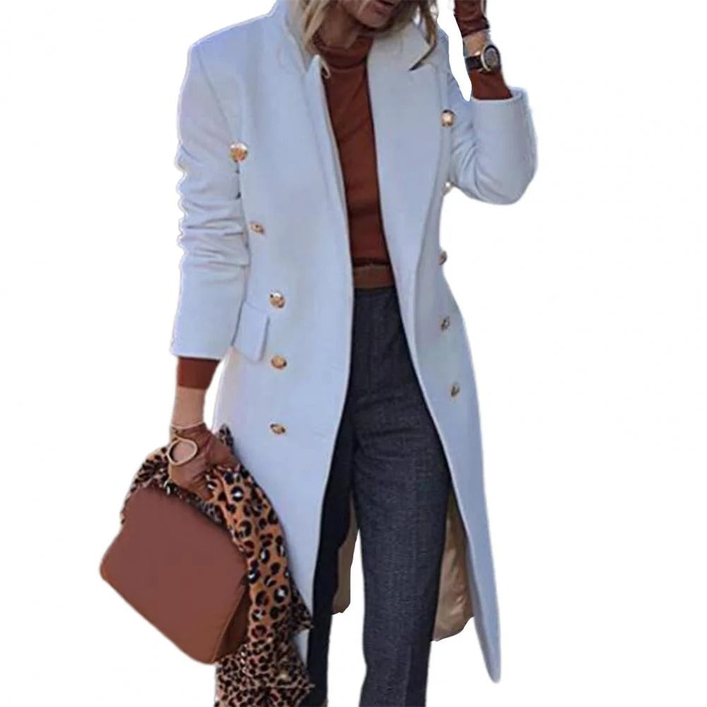 Elegant Wool Coat Women's Tailored Fit Knee-length