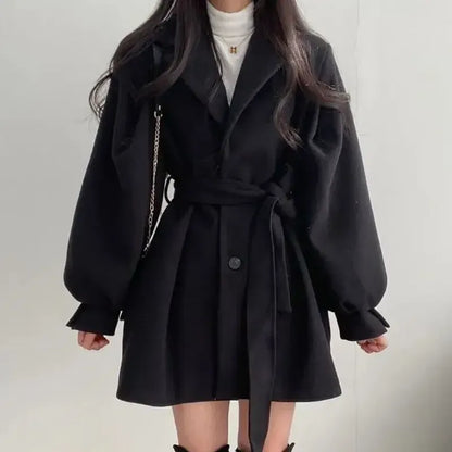 Damen Trenchcoat Wolle Mischung Tailliert Mittellang - IdealeKleiden