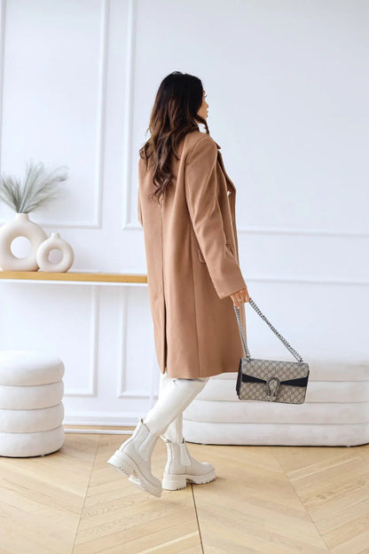 Elegant Double-Breasted Long Coat Wool Blend Autumn Jacket