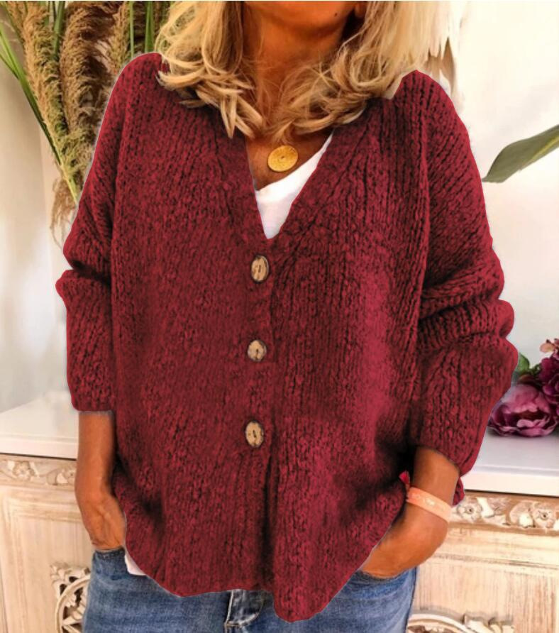 Große Strickjacke Woll Übergröße V-Ausschnitt - IdealeKleiden