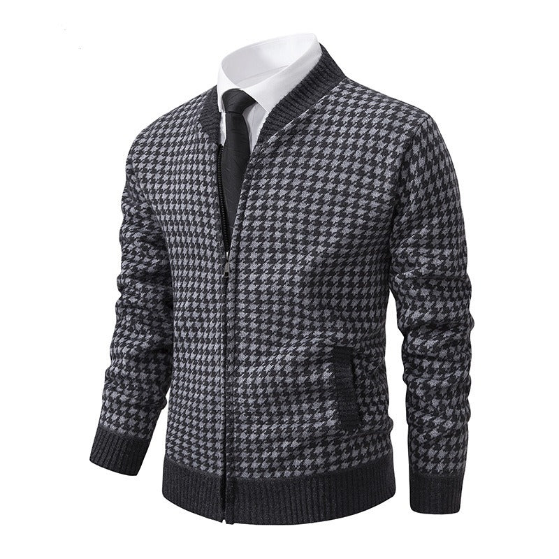 Men's Cardigan Houndstooth Pattern Trendy