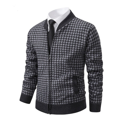 Men's Cardigan Houndstooth Pattern Trendy