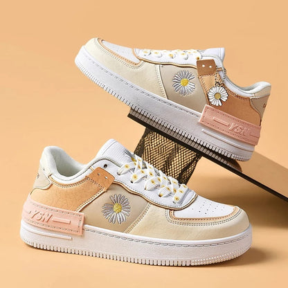 Women's Low Top Breathable Lace-Up Comfort Leather Look Sneakers