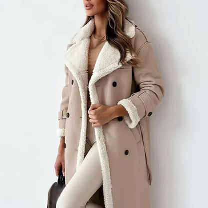 Luxury Long Trench Coat Shearling Lined Winter