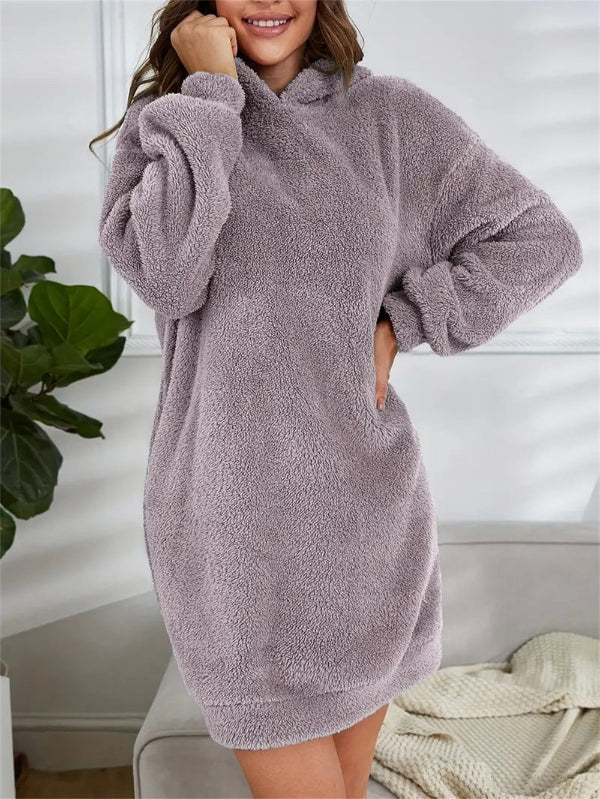 Oversized Teddy Hoodie Dress → Loose Teddy Dress Hoodie Oversize