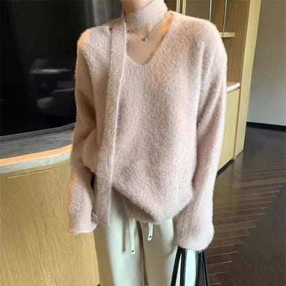 Large Wool Dress Oversize V-neck Modern