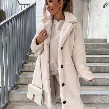 Oversized Teddy Coat Soft Faux Fur Buttons