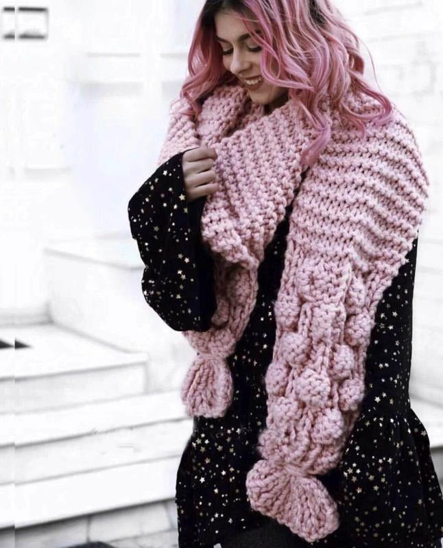 Large Scarf Wool Blend Oversized Knit Design