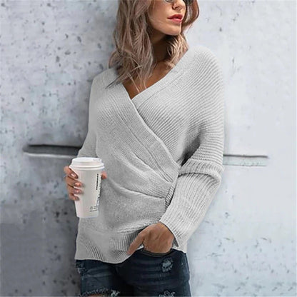 Kuschelige Wickelstrickjacke V-Ausschnitt Lockere Passform