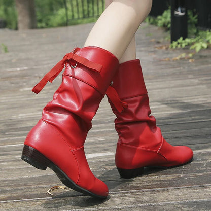 Women's Boots Leather Look Laced Slim