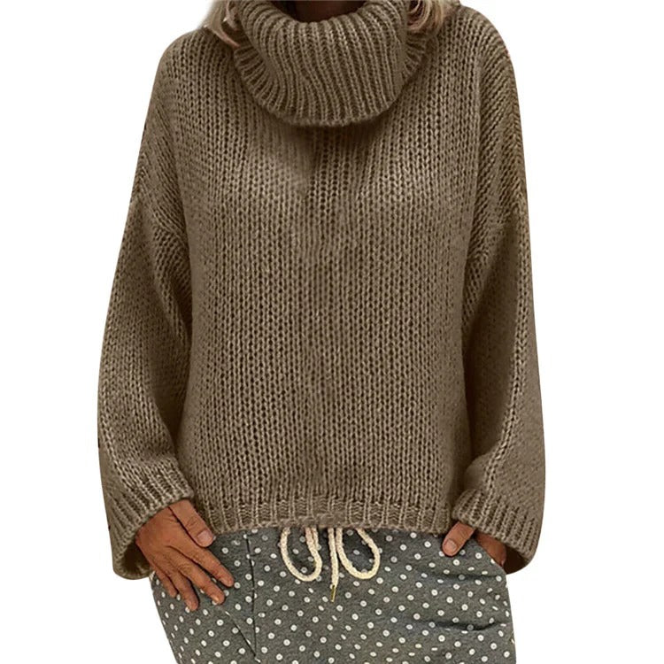 Großes Oversized Kleid Dickstrick Hochkragen Rippensaum