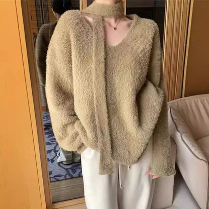 Large Wool Dress Oversize V-neck Modern
