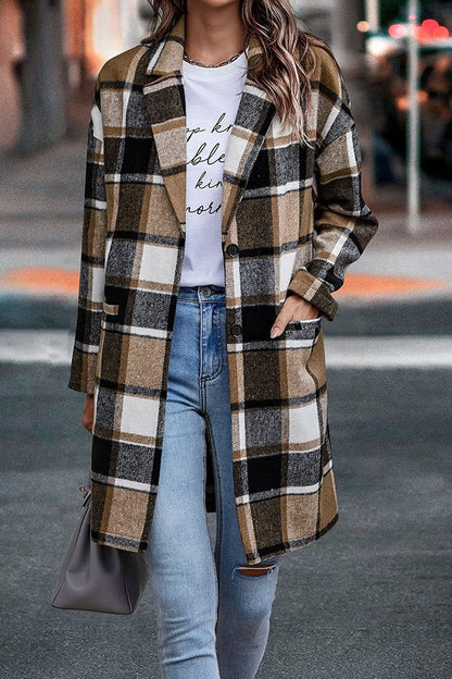 Large Women's Coat Wool Houndstooth Button Closure
