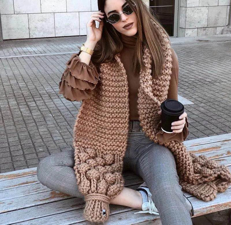 Large Scarf Wool Blend Oversized Knit Design