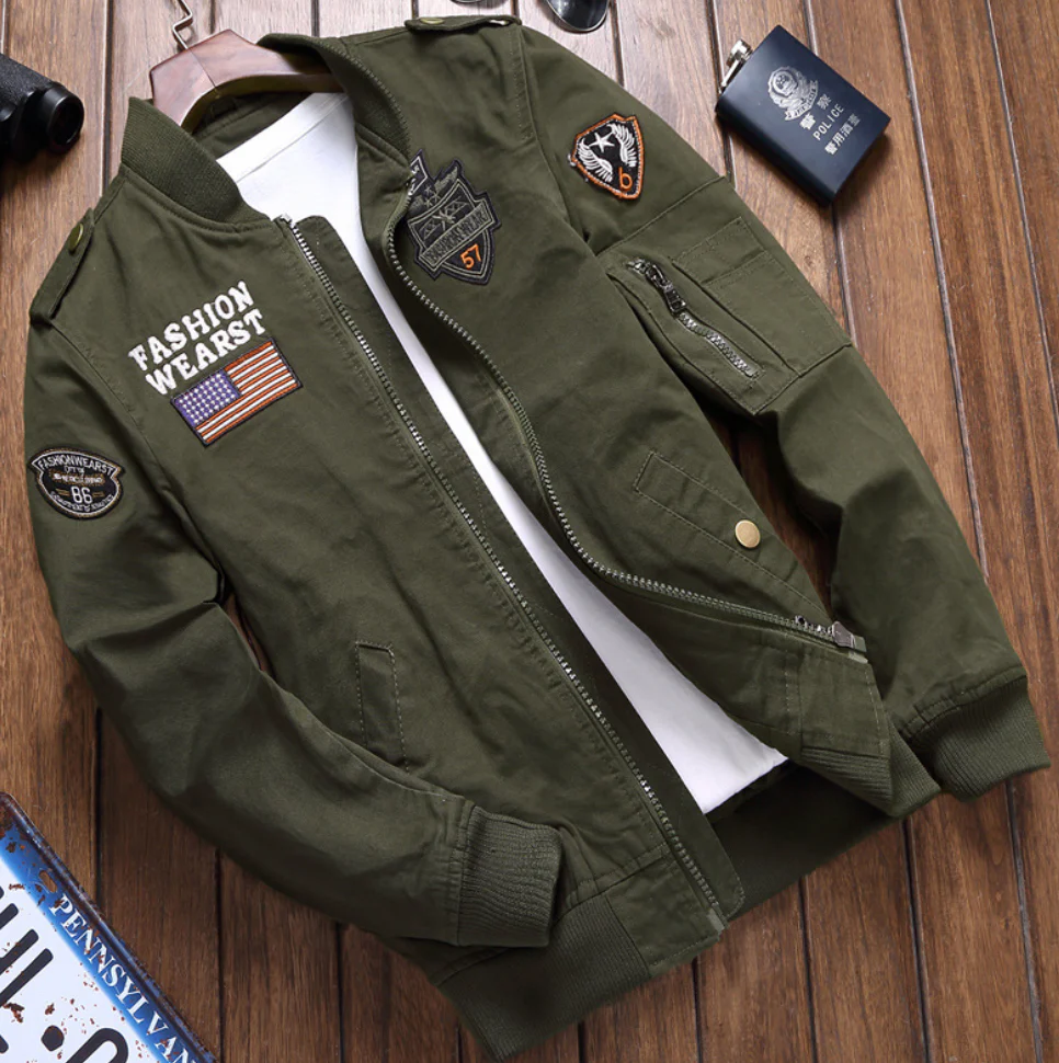 Military Jacket Elegant Cut Embroidered Zipper