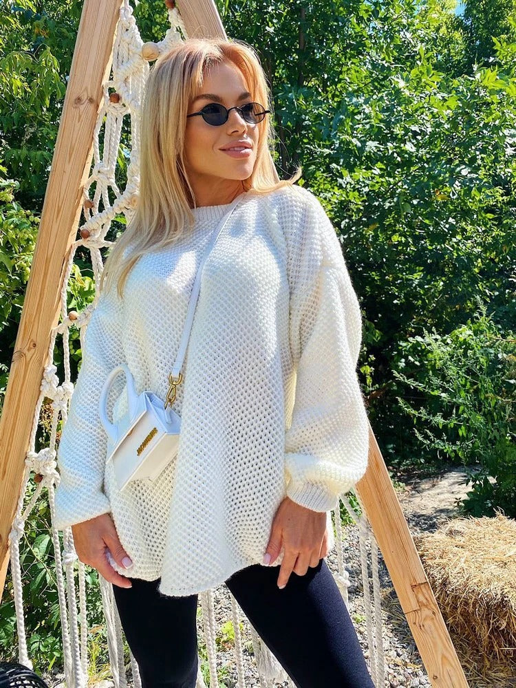 Große Kleidung Oversize Strick Pullover Runder Halsausschnitt