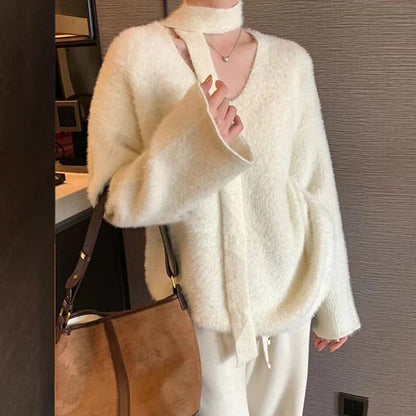 Large Wool Dress Oversize V-neck Modern