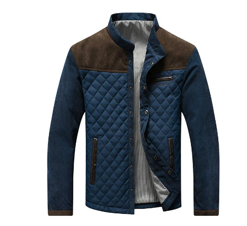 Stylish quilted jacket with suede and a high collar