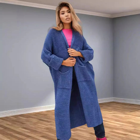 Große Strickjacke Oversized Wolllook V-Ausschnitt - IdealeKleiden