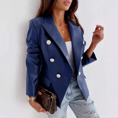 Women's Modern Leather Blazer Tailored Fit Long Sleeves