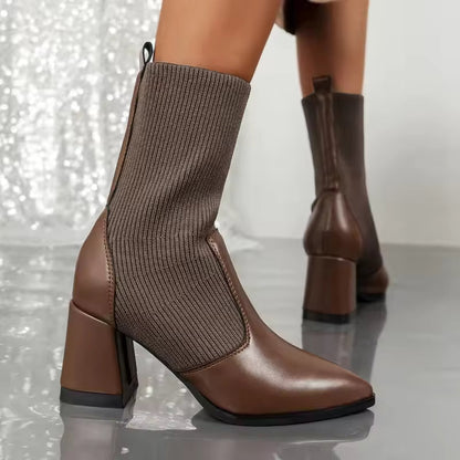 Women's Ankle Boots Lace Knit Look Block Heel