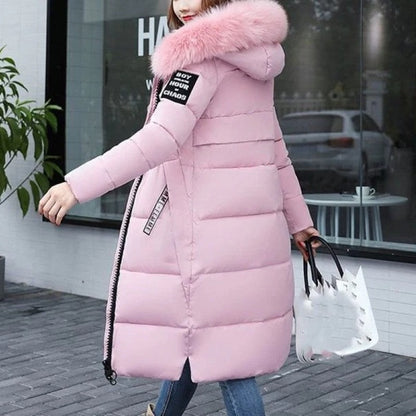 Long Women's Coat with Fur Collar Luxury Design