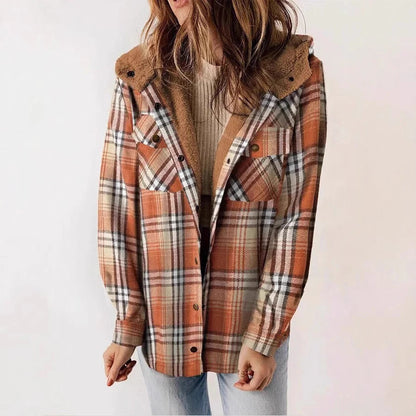 Kariertes Fleece-Shirt Entspannt Kapuze - IdealeKleiden