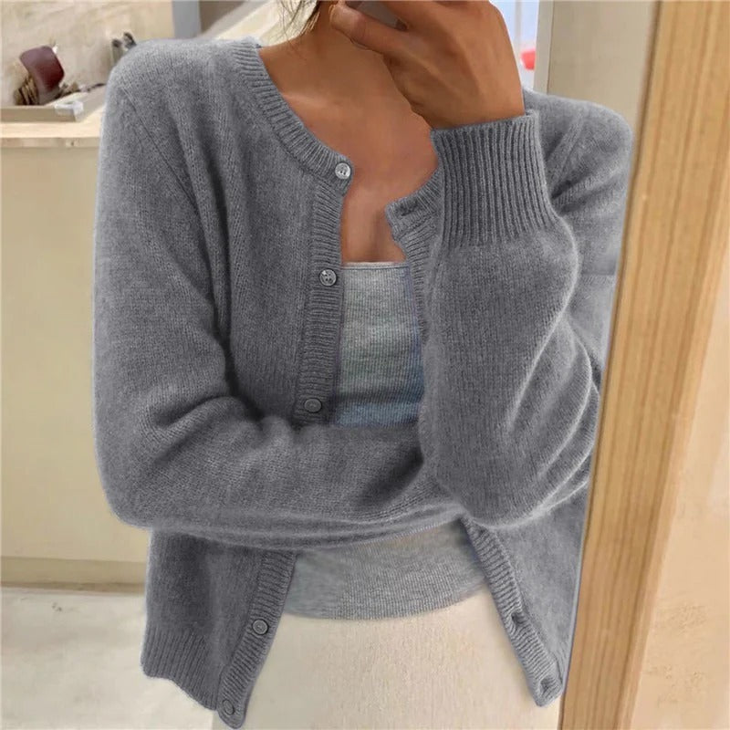 Frauen Strickjacke Wollmix Lockere Passform Dekorativ