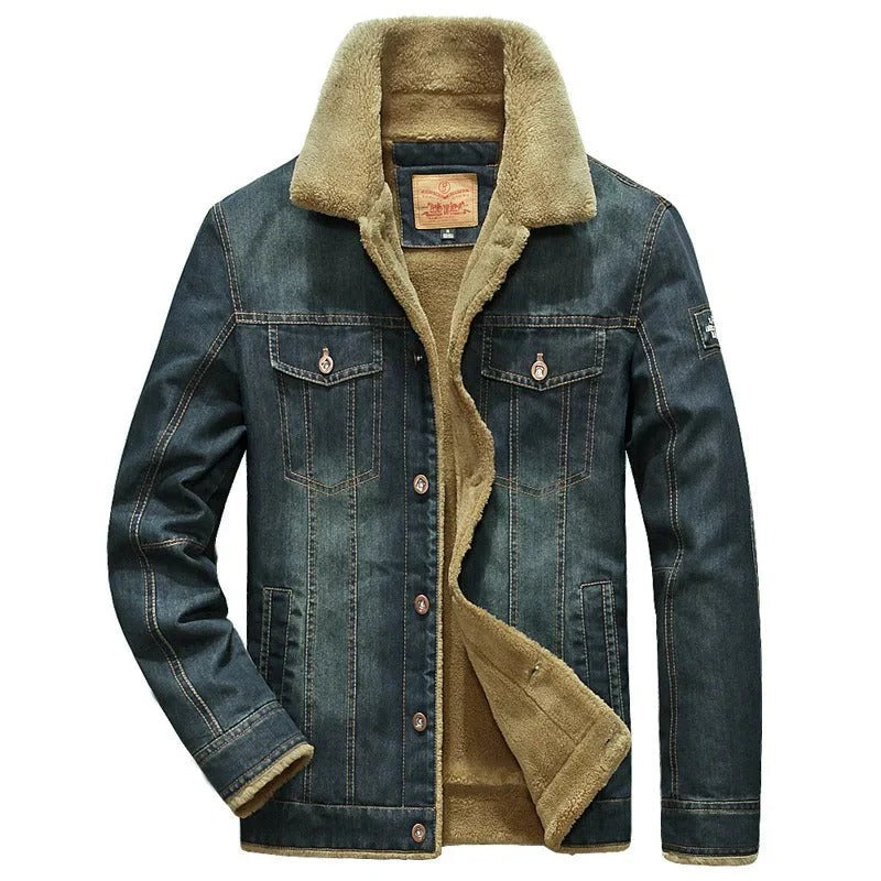 Modische Denimjacke Gefüttert Mit Kunstfell
