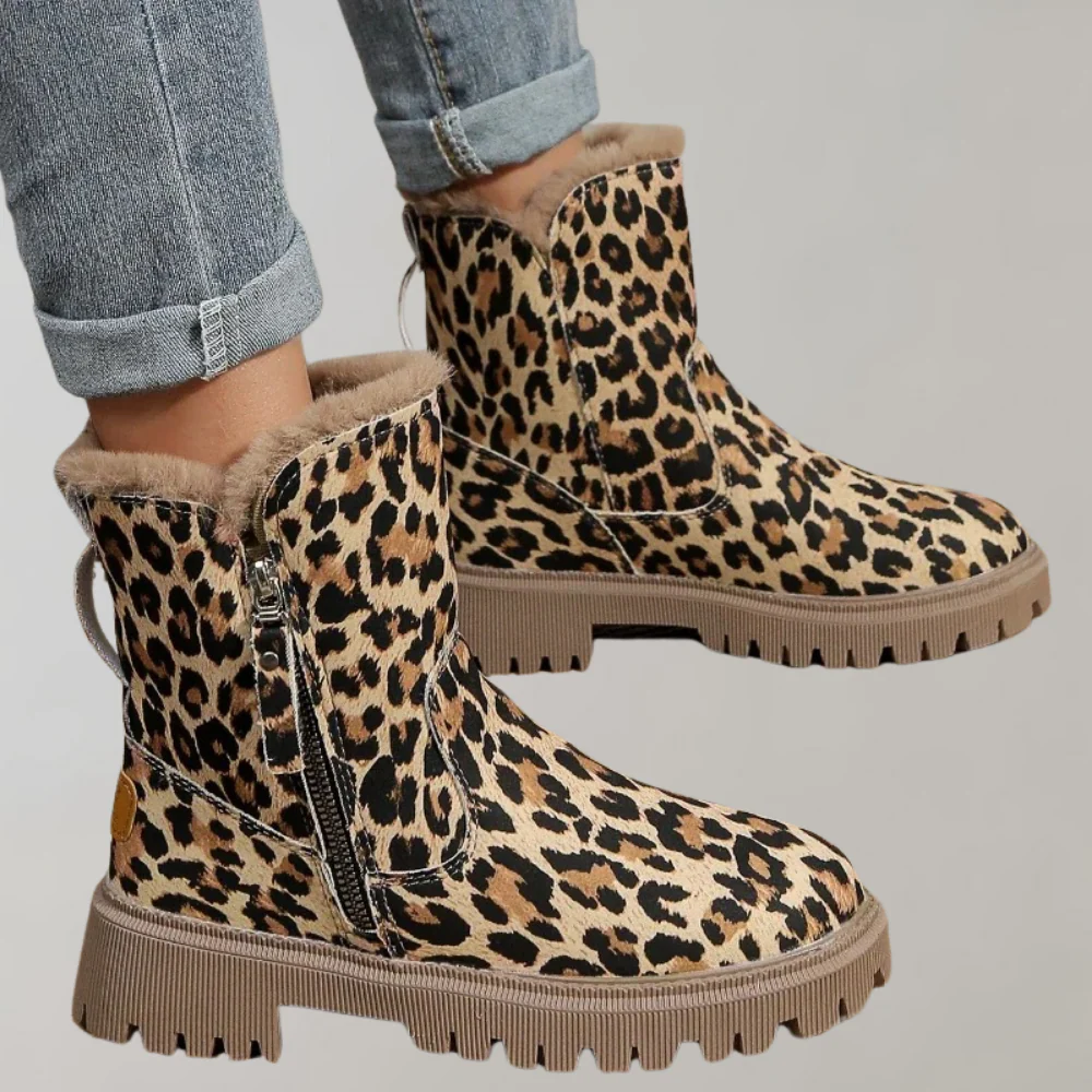 Stylische Knöchelstiefel Plüschfutter Robust Gemustert - IdealeKleiden