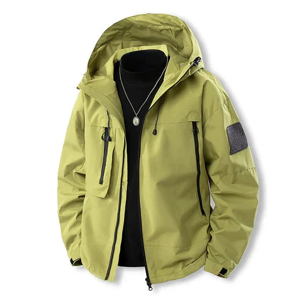 Waterproof Outdoor Jacket Hood and Zipper Pockets