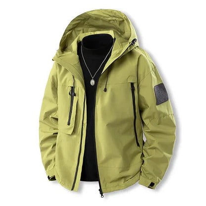 Waterproof Outdoor Jacket Hood and Zipper Pockets