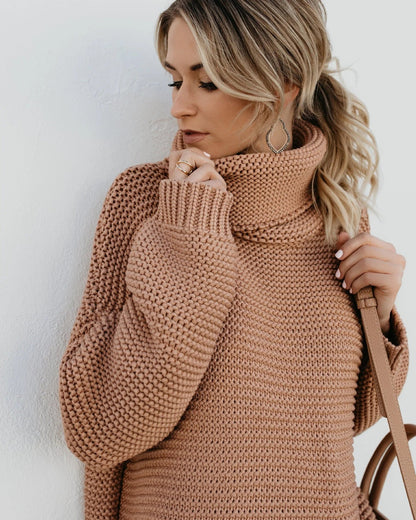 Weite Strickjacke Oversized Langärmlig Hochkragen - IdealeKleiden