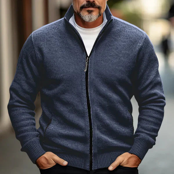 Men's Stand-Up Collar Cardigan with Side Pockets