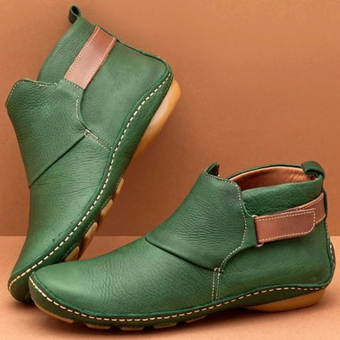 Women's Ankle Boots Leather Round Toe