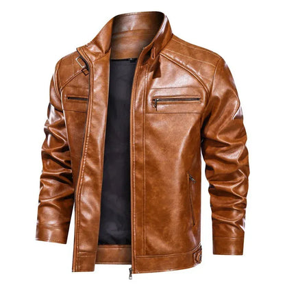 Leather Jacket Slim Fit Shoulder Pads Zipper Biker Style