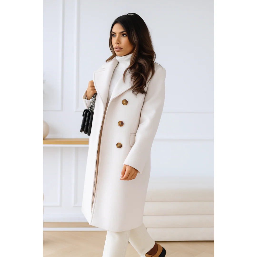 Elegant Double-Breasted Long Coat Wool Blend Autumn Jacket