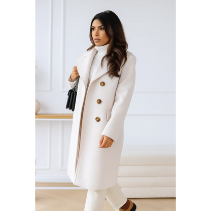 Elegant Double-Breasted Long Coat Wool Blend Autumn Jacket