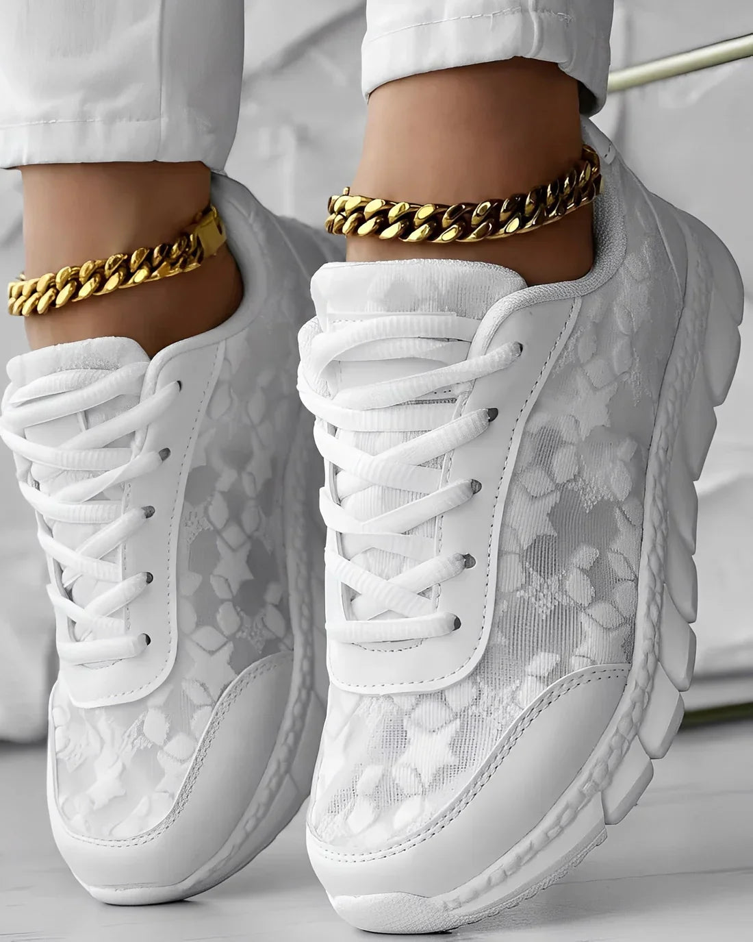 Damen Sneaker Blumenmuster Bequem Atmungsaktiv - IdealeKleiden