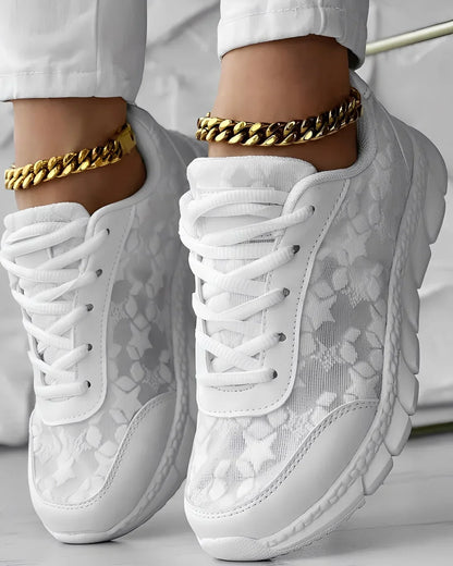 Damen Sneaker Blumenmuster Bequem Atmungsaktiv - IdealeKleiden