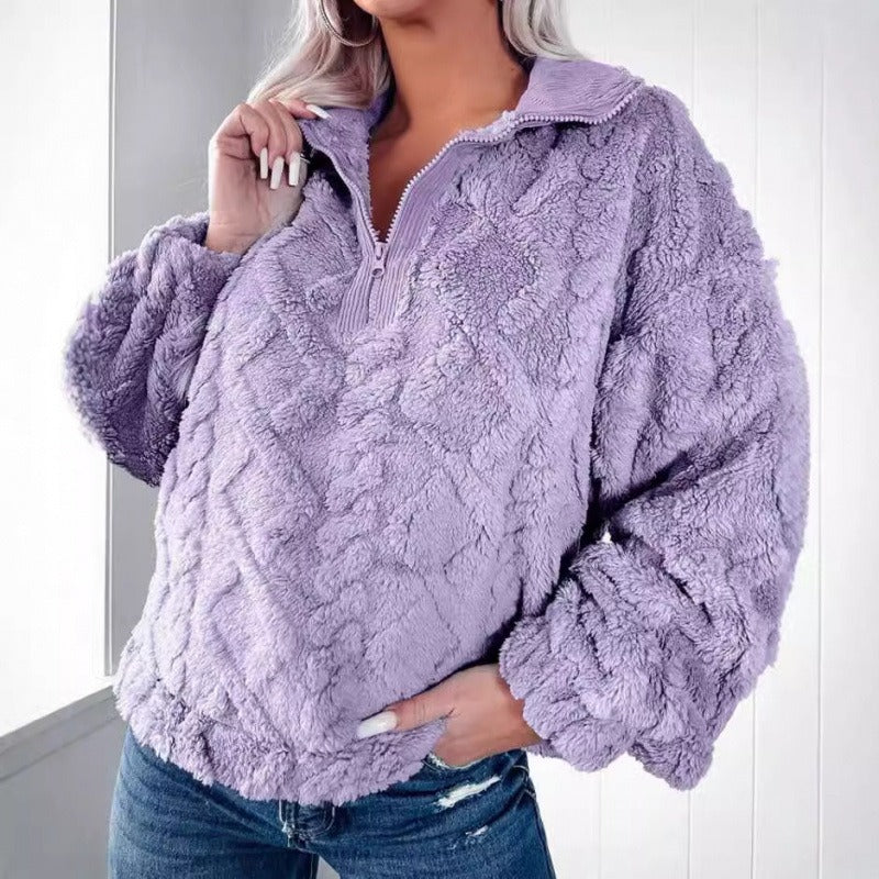 Oversized Fleece Stand-Up Collar Pullover