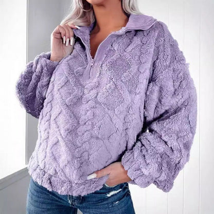 Oversized Fleece Stand-Up Collar Pullover
